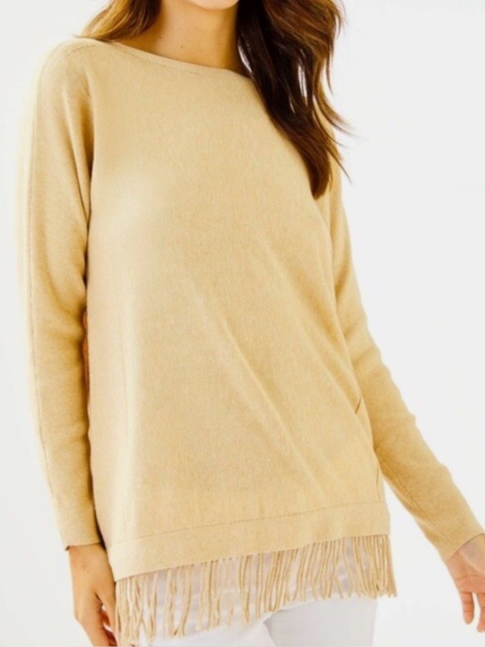 Lilly Pulitzer Fringe-Hem Scoop Neck Sweater - Sand / Tan